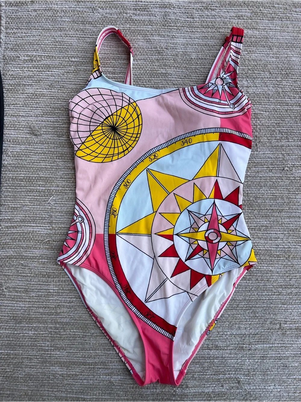 Tory Burch Constellation Compass  One Piece Swimsuit in Pink Yellow M